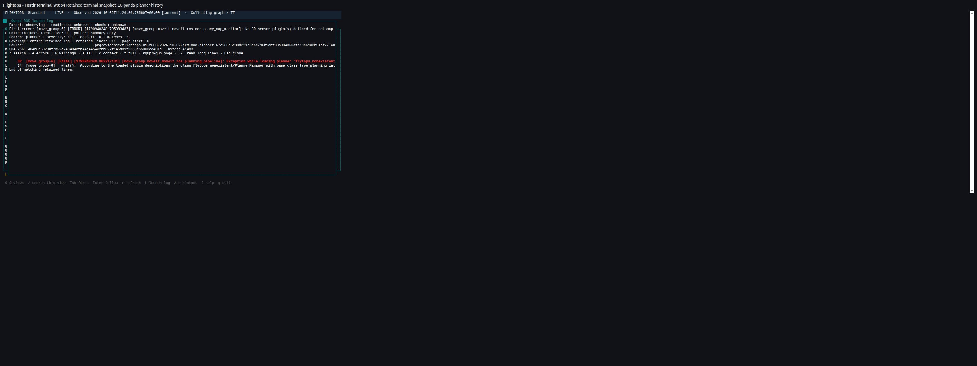 R003 planner search recalls original fatal lines after later launch output